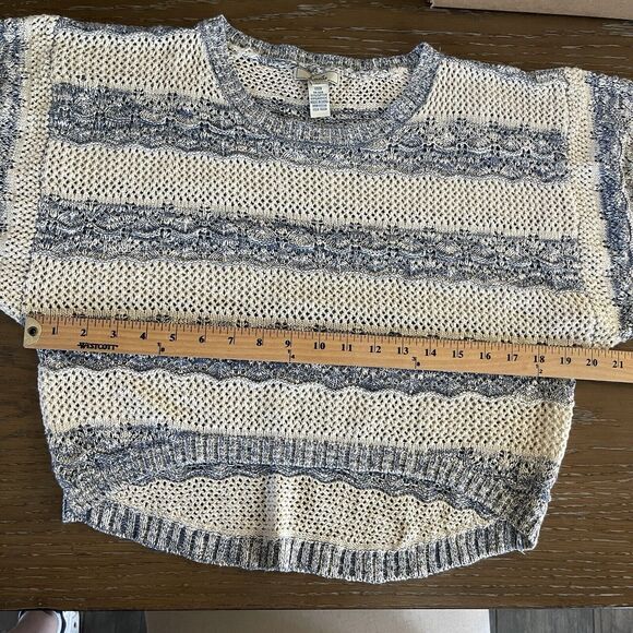 Lani Sweater Womens Medium Blue Cream Striped Boho Beachy Open Knit‎ High Low - Picture 6 of 9
